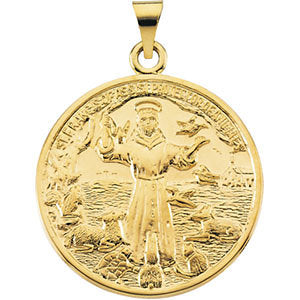 14k Yellow Gold 26mm St. Francis of Assisi Medal
