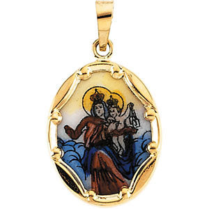14k Yellow Gold 17x13.5mm Porcelain Scapular Pendant