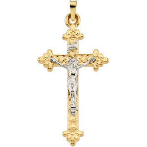 14K Yellow & White 42.5x26.5mm Hollow Crucifix Pendant