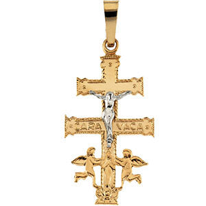 14K Yellow & White 40x24mm Cara Vaca Crucifix Pendant
