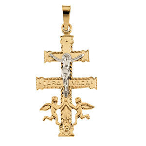 14K Yellow & White 30x18mm Cara Vaca Crucifix Pendant