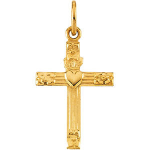 14k Yellow Gold Cross Pendant with Heart