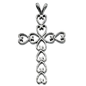 14k White Gold 30x21mm Heart Design Cross Pendant