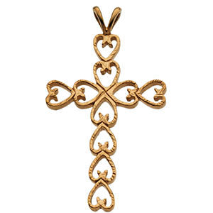 14k Yellow Gold 30x21mm Heart Design Cross Pendant