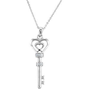 Sterling Silver Key of Love for Couples Pendant with Chain