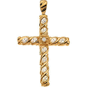 14k Yellow Gold 3/4 CTW Diamond Cross Pendant