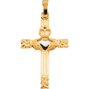 14k White/Yellow Gold Claddagh Cross Pendant