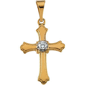 14k Yellow Gold 15x11mm Diamond Cross Pendant