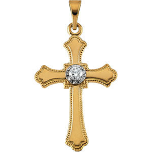 14k Yellow Gold 21x15mm Diamond Cross Pendant