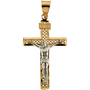 14K Yellow & White Crucifix Pendant 25.50mm x 16mm