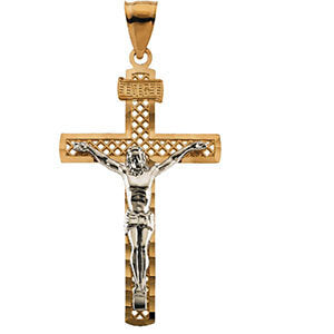 14K Yellow & White Crucifix Pendant 25.50mm x 16mm