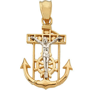 14K Yellow & White 32x28mm Mariner's Crucifix Pendant