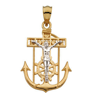 14K Yellow & White 27.5x23mm Mariner's Crucifix Pendant