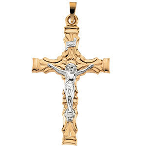 14K Yellow & White 21.5x14.5mm Crucifix Pendant