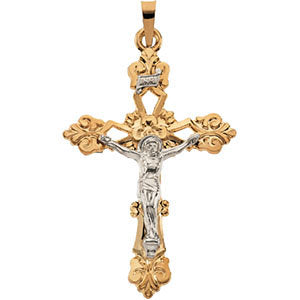 14K Yellow & White 45.5x30.5mm Crucifix Pendant