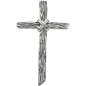 14k White Gold 50.75x32.25mm Woodgrain Cross Pendant