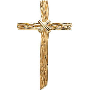 14k Yellow Gold 50.75x32.25mm Woodgrain Cross Pendant
