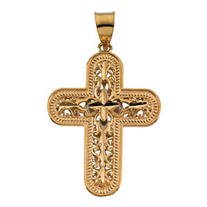 14K White & Yellow Gold Reversible Cross Pendant
