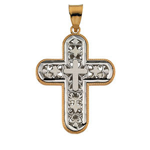 14K White & Yellow Gold Reversible Cross Pendant