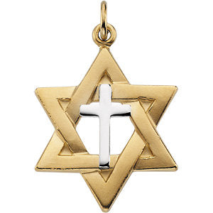 22.00x19.00 mm Two-Tone Star of David Pendant in Sterling Silver and Yellow Gold