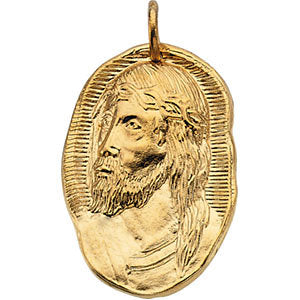 14k Yellow Gold 26x18mm Face of Jesus Pendant