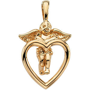 14k Yellow Gold Cherub & Heart Pendant