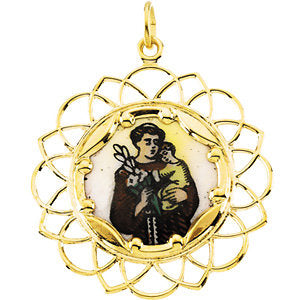 10k Yellow Gold 26mm St. Anthony Framed Enamel Pendant
