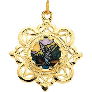 10k Yellow Gold 25.75x25.75mm Guardian Angel Framed Enamel Pendant