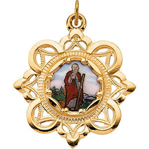 10k Yellow Gold 25.75x25.75mm St. Jude Framed Enamel Pendant