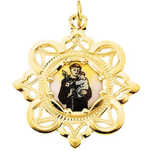 10k Yellow Gold 25.75x25.75mm St. Anthony Framed Enamel Pendant