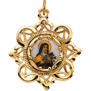 10k Yellow Gold 25.75x25.75mm St. Theresa Framed Enamel Pendant