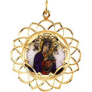 10k Yellow Gold 25.75x25.75mm Our Lady of Perpetual Help Framed Enamel Pendant