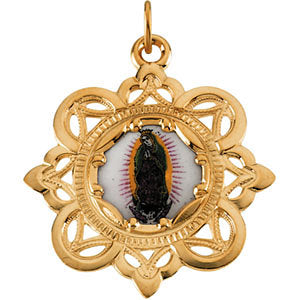 10k Yellow Gold 25.75x25.75mm Our Lady of Guadalupe Framed Enamel Pendant