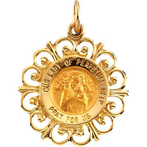 14k Yellow Gold 18.5mm Round Our Lady of Perpetual Help Medal