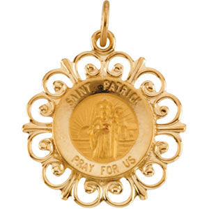 14k Yellow Gold 18.5mm Round St. Patrick Medal