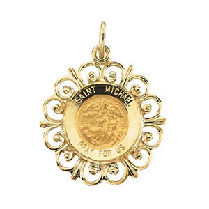 14k Yellow Gold 18.5mm Round St. Michael Medal