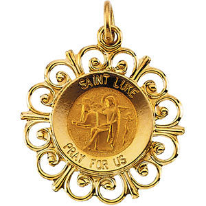 14k Yellow Gold 18.5mm Round St. Luke Medal