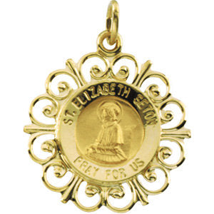 14k Yellow Gold 18.5mm Round St. Elizabeth Seton Medal