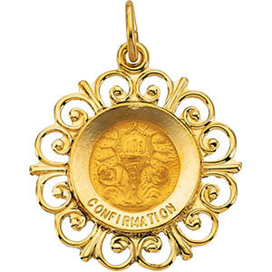 14k Yellow Gold 18.5mm Round Confirmation Pendant Medal
