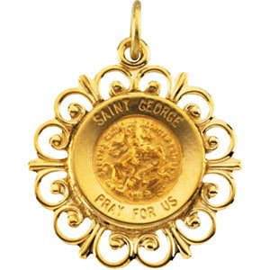 14k Yellow Gold 18.5mm Round St. George Medal
