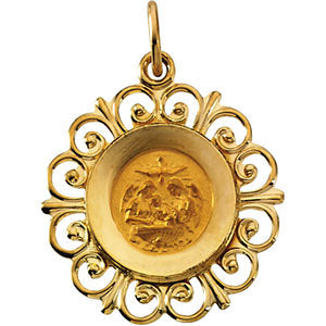 18.5 mm Round Baptism Pendant Medal in 14K Yellow Gold