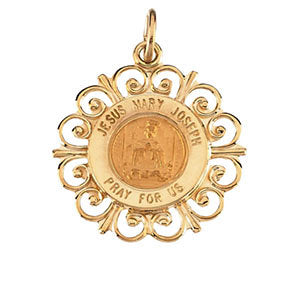 14k Yellow Gold 18.5mm Altagracia Holy Family Pendant Medal
