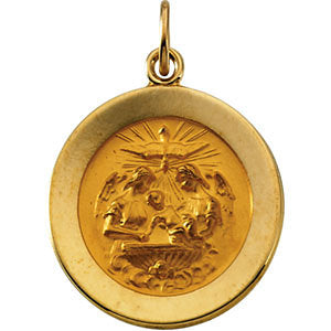 14k Yellow Gold 18mm Round Baptismal Pendant Medal