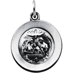 14.75 mm Round Baptism Pendant Medal with 18 inch Chain in Sterling Silver