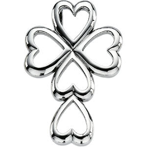 14k White Gold 28.75x20mm Cross & Heart Pendant
