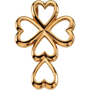 14k Yellow Gold 28.75x20mm Cross & Heart Pendant