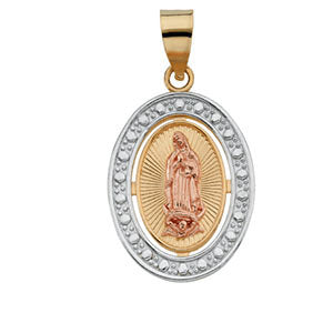 14K Yellow & Rose 20x15.75mm Tri-Color Our Lady of Guadalupe Oval Pendant