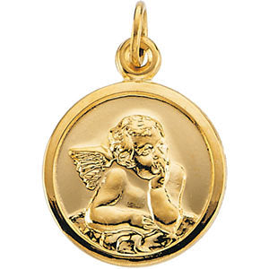 14k Yellow Gold 14.25mm Guardian Angel Medal