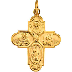14k Yellow Gold 24.4x21.5mm Four-Way Cross Medal