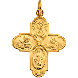 24.4X21.5 mm Four Way Medal in 14K Yellow Gold